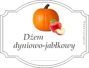 Zdjęcie dyni i jabłka w obwódce z napisem Dżem dyniowo-jabłkowy