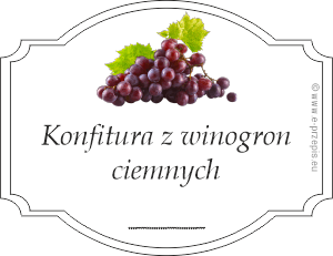 W otoku zdjęcie kiści winogron z napisem Konfitura z winogron ciemnych