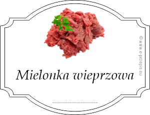 Zdjęcie zmielonego mięsa i napis Mielonka wieprzowa