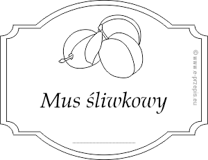 Etykietka z rysunkiem trzech śliwek i napisem Mus śliwkowy