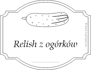 Narysowany ogórek w ozdobnej ramce i napisem Relish z ogórków
