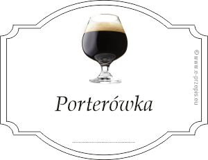Zdjęcie kieliszka wypełnionego ciemnym piwem porter w obwódce z napisem Porterówka