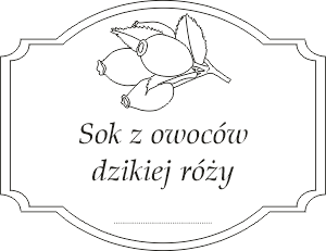 Rysunek owoców dzikiej róży z napisem Sok z owoców dzikiej róży