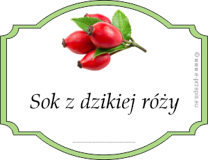 W obwódce fotka owoców dzikiej róży z napisem Sok z dzikiej róży