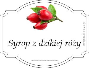 W obwóde foto owoców dzikiej róży z napisem Syrop z dzikiej róży
