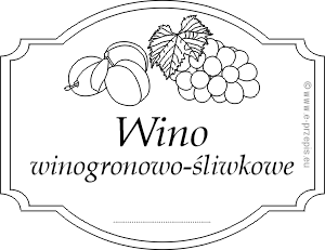 Rysunek kiści winogron i śliwek w otoku z napisem Wino winogronowo-śliwkowe